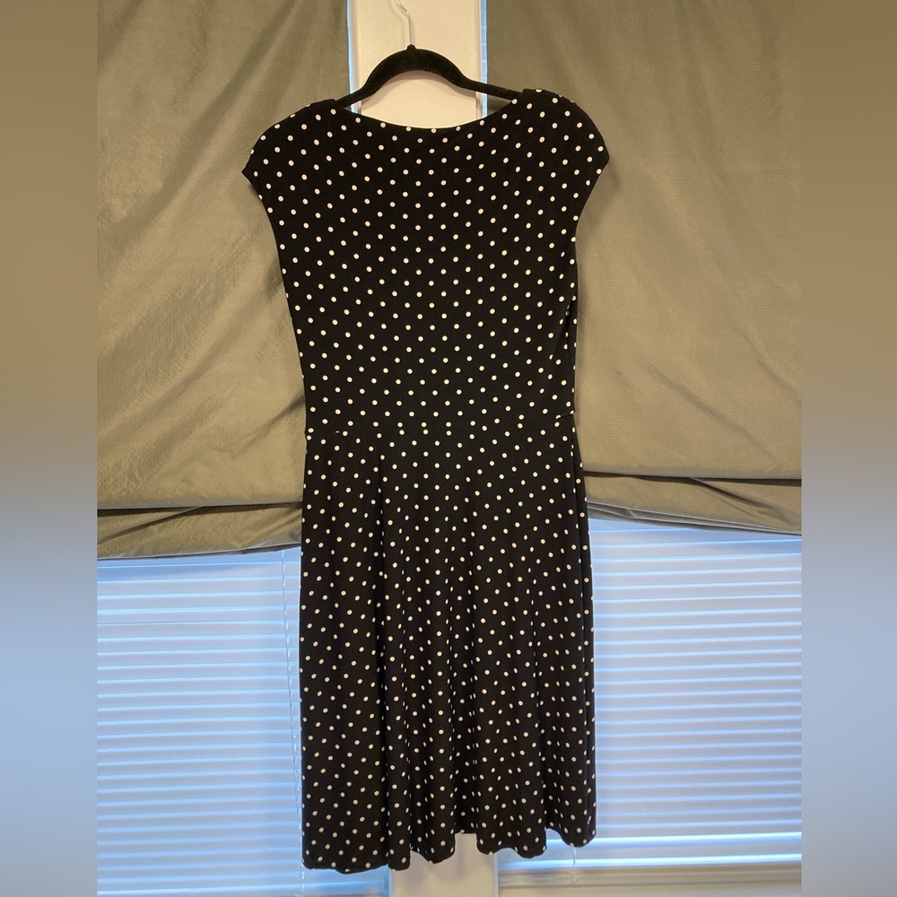 Ralph Lauren Black and White Faux Wrap Polka Dot A-Line Dress - Size 10 - Picture 9 of 11